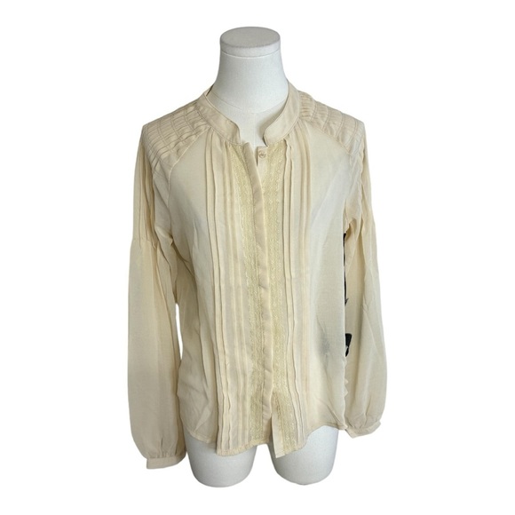 LOVE STITCH  Cream Sheer Button Down Lace Top Shirt Blouse Work Party size S NWT - Picture 9 of 9